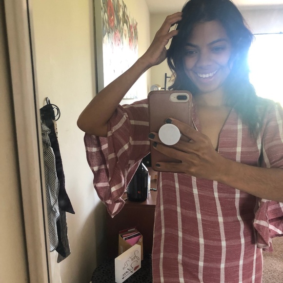 PINK MAUVE CHECKERED PLAID DRESS - Picture 1 of 5